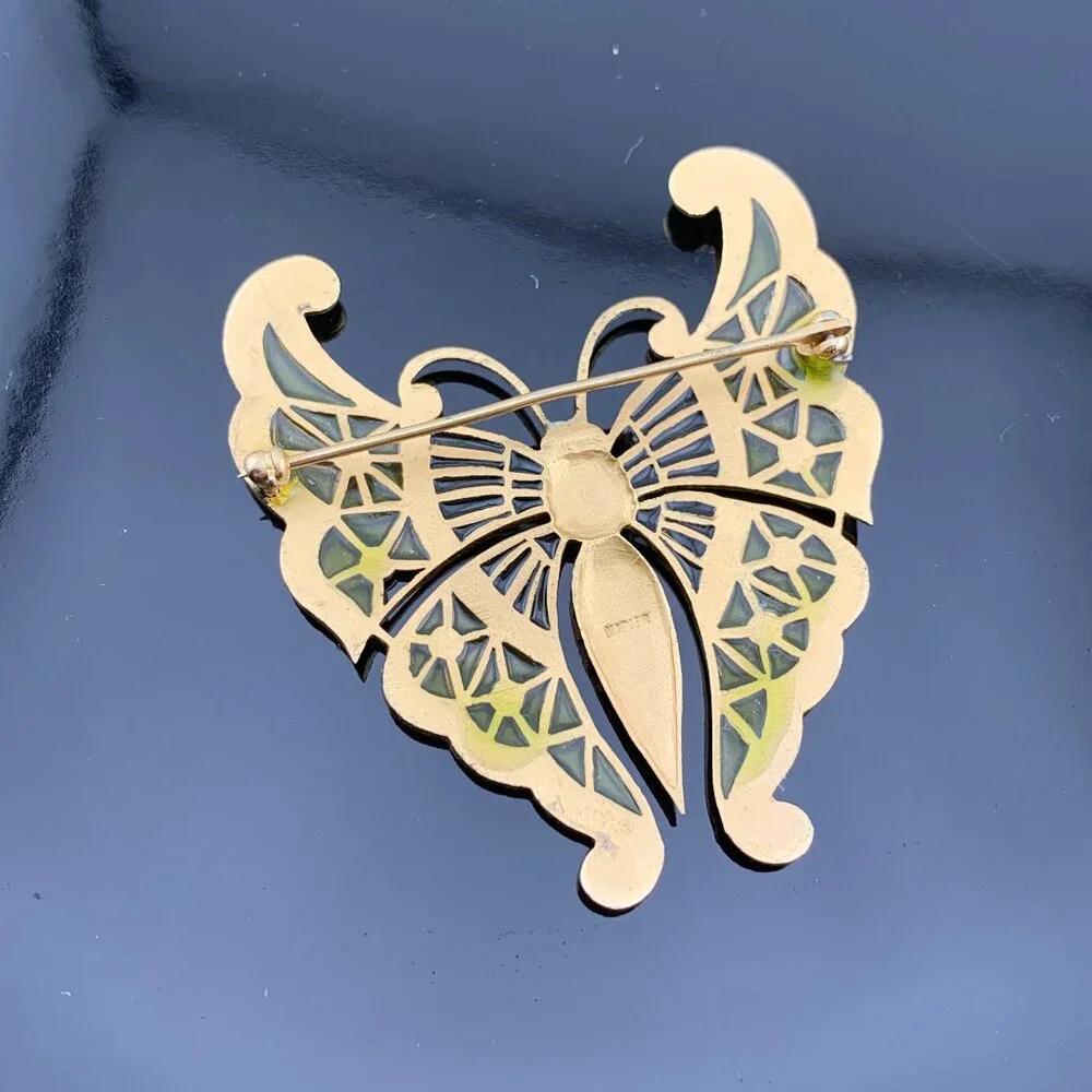 Napier Signed Gold Butterfly Vintage Piqué-a-Jour Brooch J896